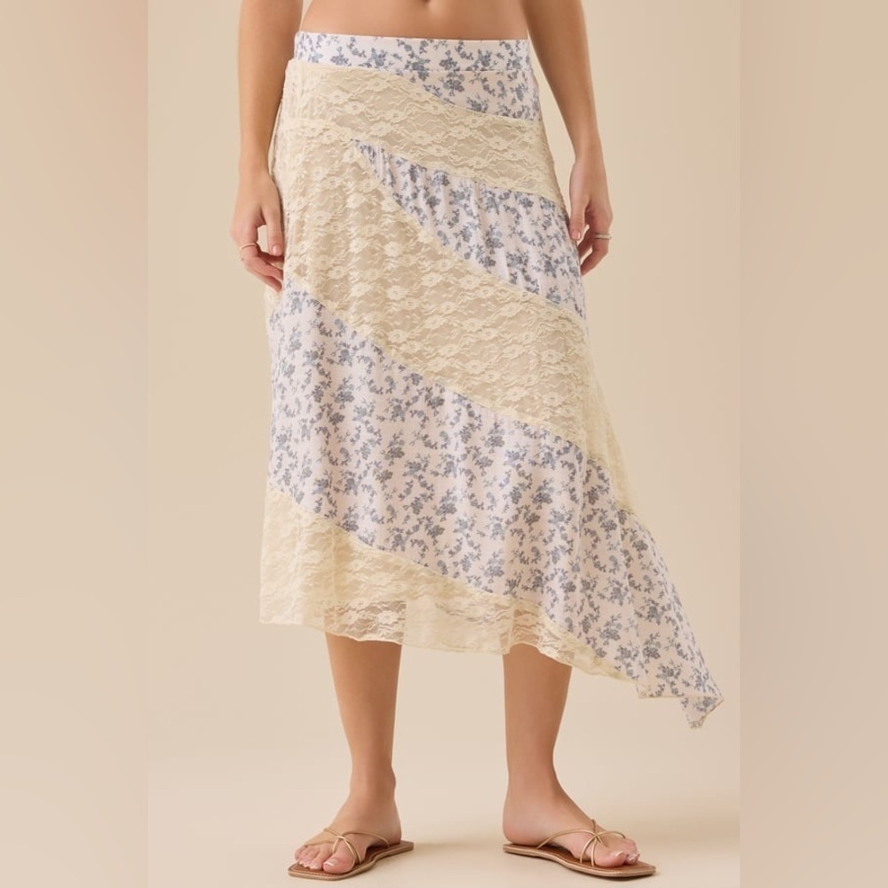 Altar’d State Lace Midi Skirt Floral Asymmetrical XXS Boho Cottagecore White